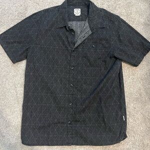 Black Casual Button Down Shirt with Geometric Pattern